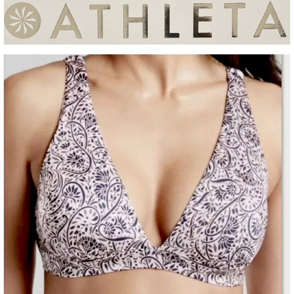 Athleta Aqualuxe Batik Triangle Bikini‎ Top Womens XS Floral Swimsuit Blue NWT